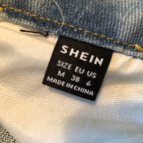 SHEIN Straight Denim Jeans Women's Size M Blue High Rise 5-Pocket Floral Print - Picture 7 of 7